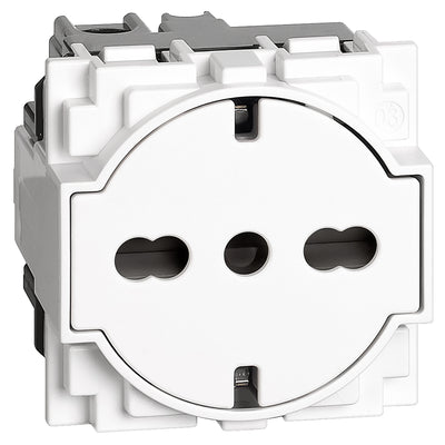 Bticino KW4140A16F Presa elettrica Schuko universale standard Italia P40 flat con superficie retrattile 2P+T 10/16A, alveoli protetti, contatti laterali di terra, 2 moduli, serie living now, bianco