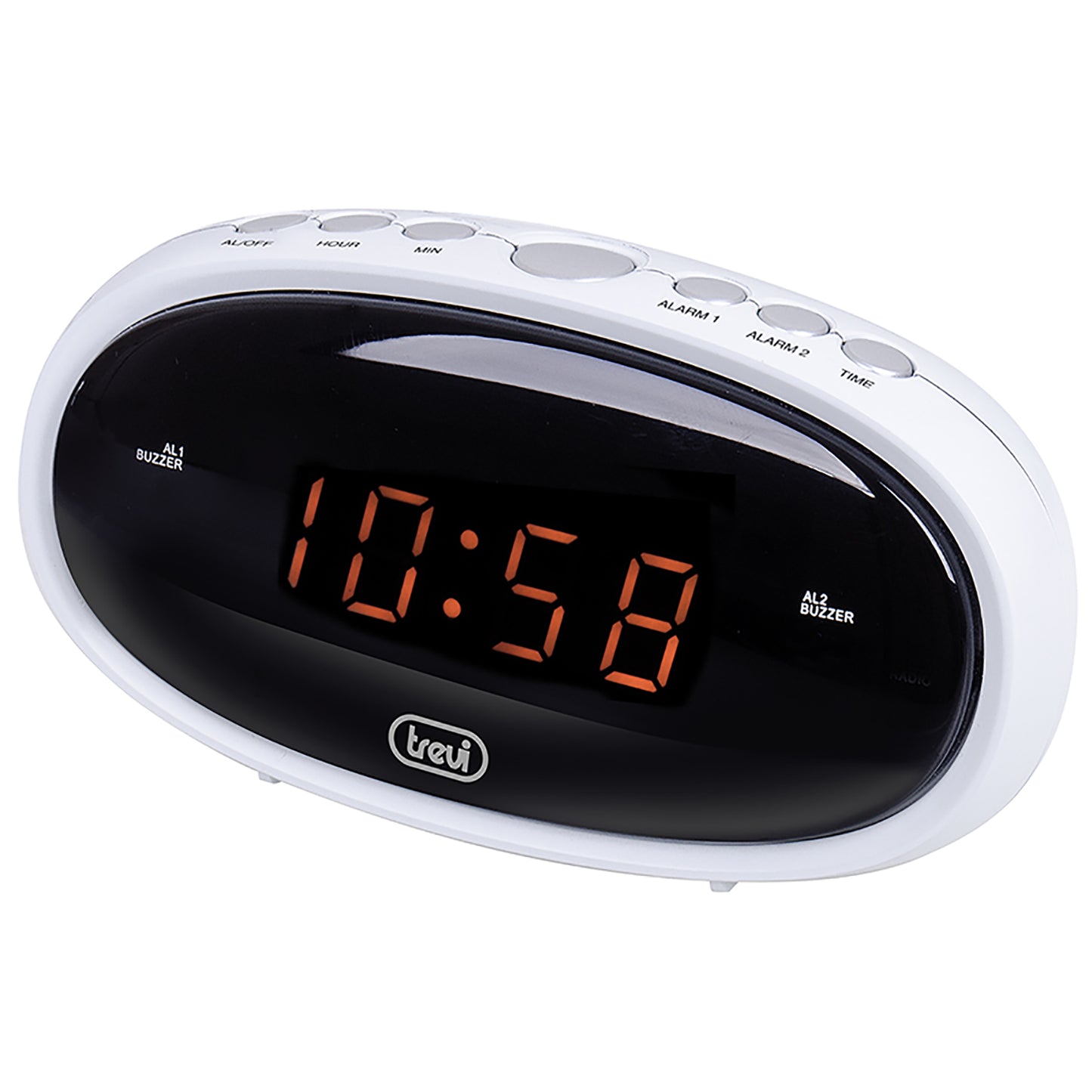 Trevi EC 880, Sveglia da comodino, orologio digitale con due sveglie programmabili, display digitale a LED, funzione prosponi e dimmer, bianco