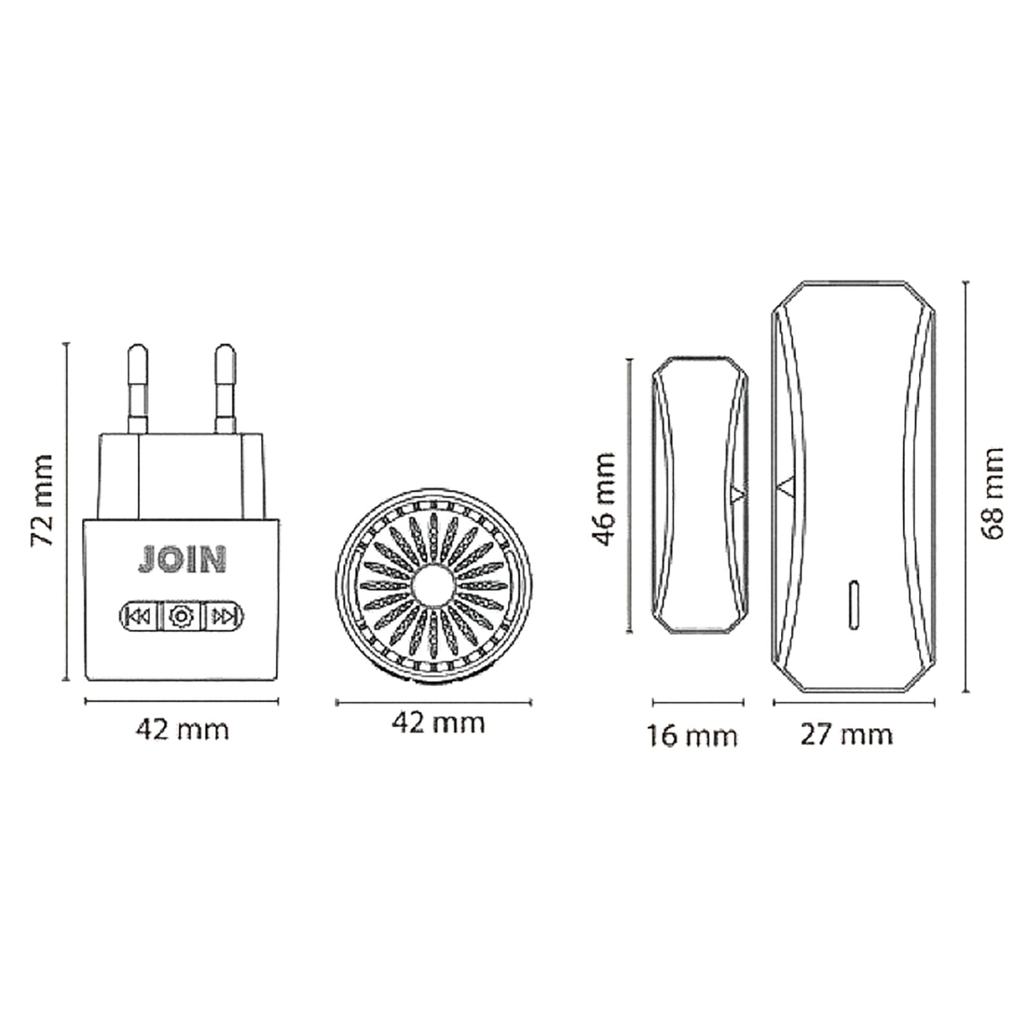 Alpha Elettronica DB100-05W Kit sensore porta e finestra wireless con campanello dotato di indicatore LED, formato ricevitore con spina + trasmettitore a batteria, resistente all'acqua IP44, bianco