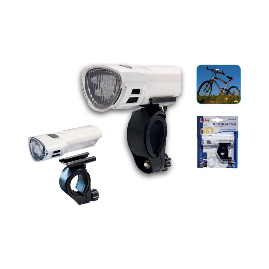 Life torcia a Led per bicicletta con staffa e funzione flash, torcia per bici, luci bicicletta LED, luce fredda 6500K, 80x30x25mm
