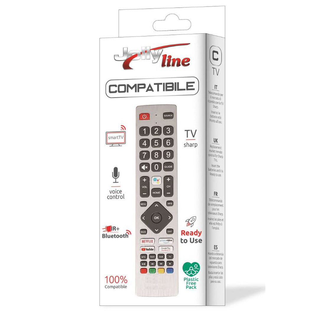Jolly Line Telecomando smart tv controllo vocale compatibile Sharp pronto all'uso