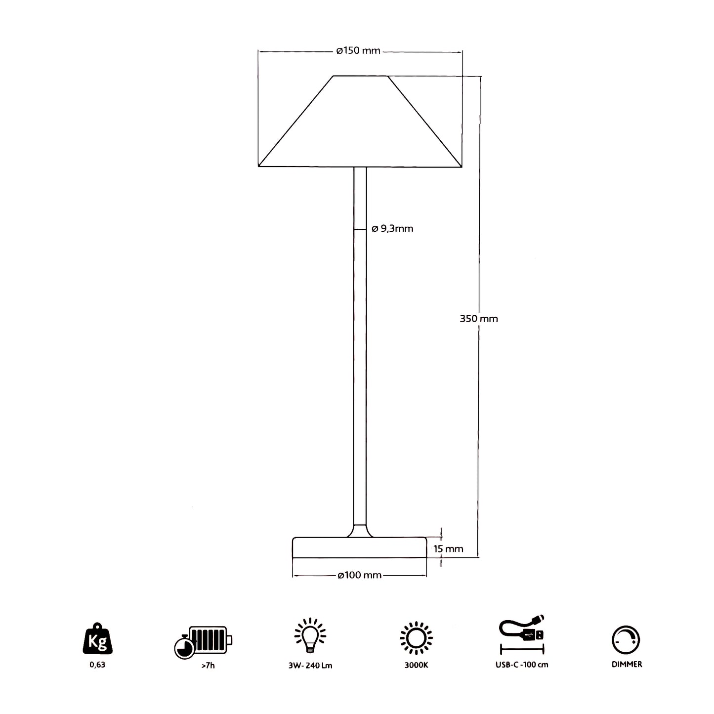 Kelù Lampe de table LED portable, pour extérieur avec batterie rechargeable USB, H35 cm, lampe sans fil blanche