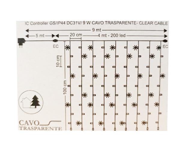 GESCO Rideau lumineux extérieur 9m, 200 lumières LED chaudes avec flash, lumières LED décoratives de Noël, éclairage domestique, guirlande lumineuse