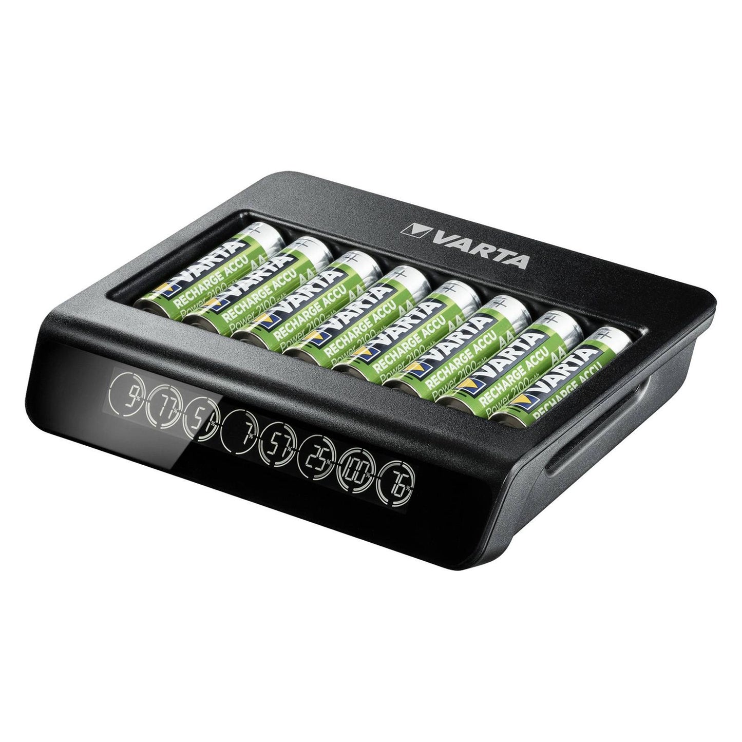Varta Caricatore per AA e AAA, 8 slot, carica pile ministilo e stilo in 4 ore, schermo LCD con percentuale di carica