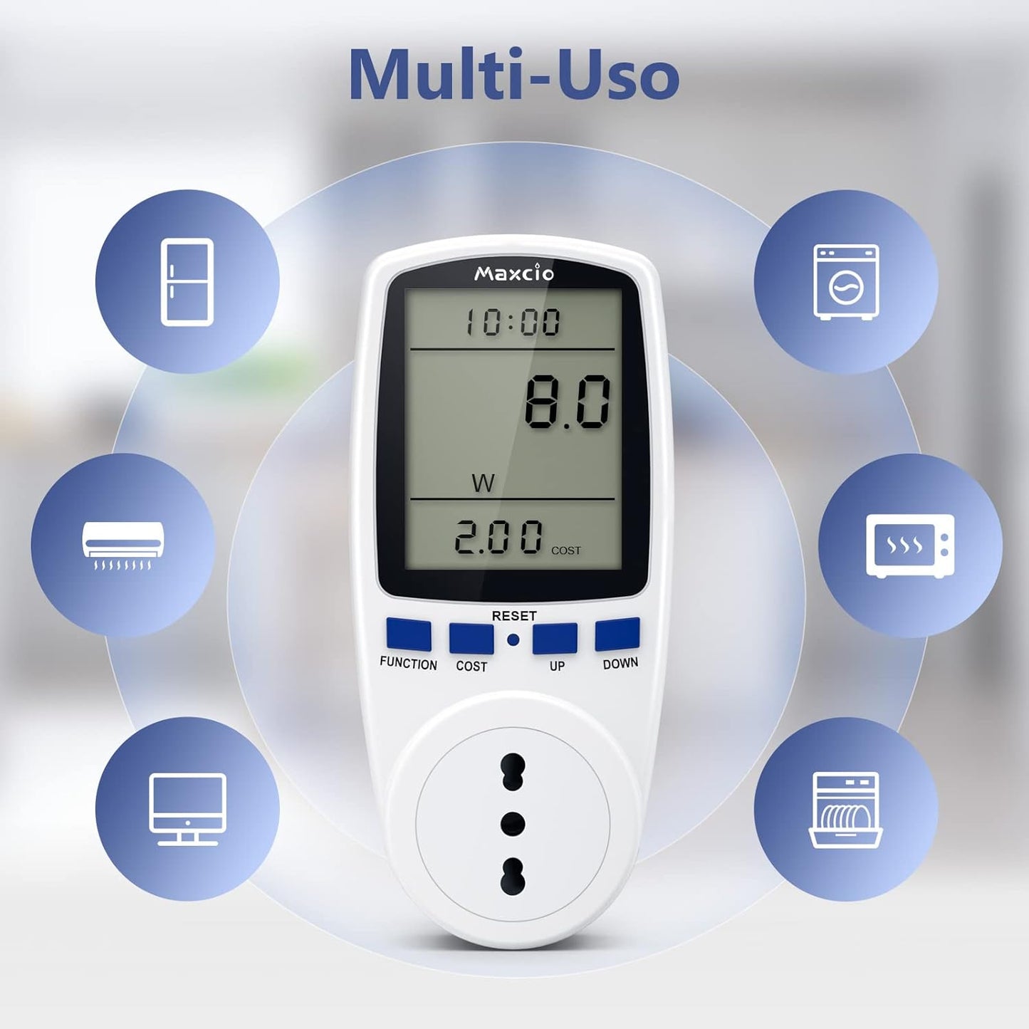GBC Electrical Consumption Meter, Current Meter with LCD Screen, 16A Italian Plug, Backlight, Power Meter with Overload Protection