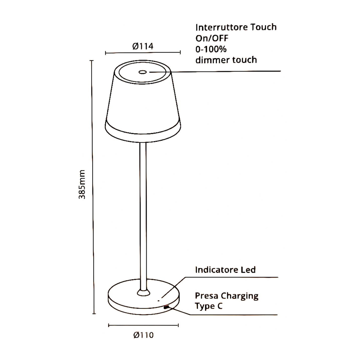 JOlight Lampada da tavolo LED a batteria ricaricabile, abajures verde in alluminio, interruttore touch, intensità luminosa dimmerabile