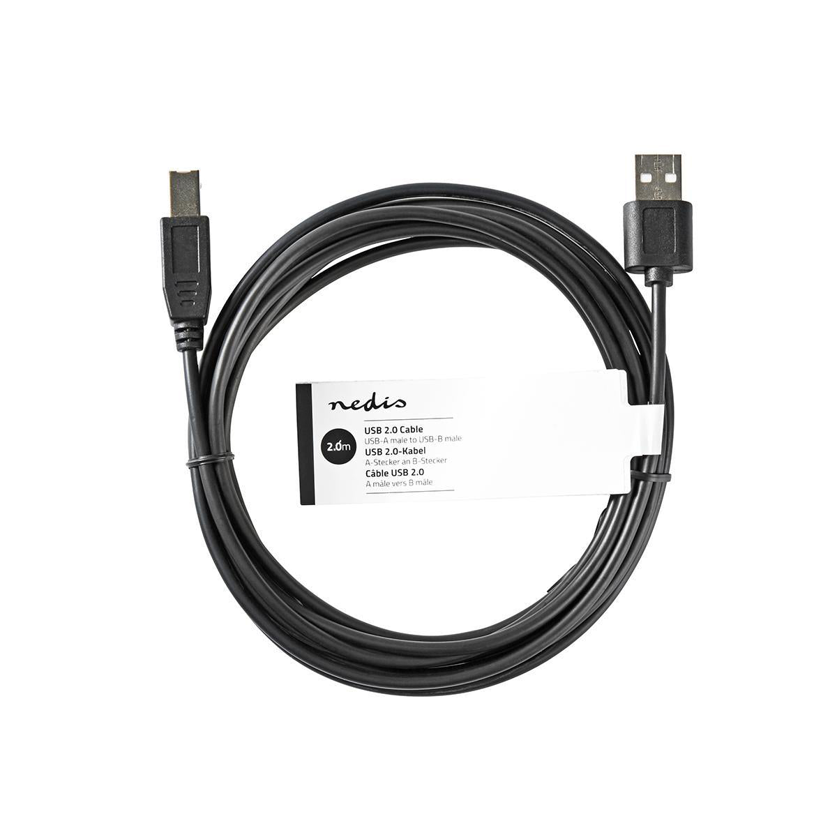 NEDIS USB-A Male to USB-B Male Cable, USB 2.0 Cable with 480Mbps Speed