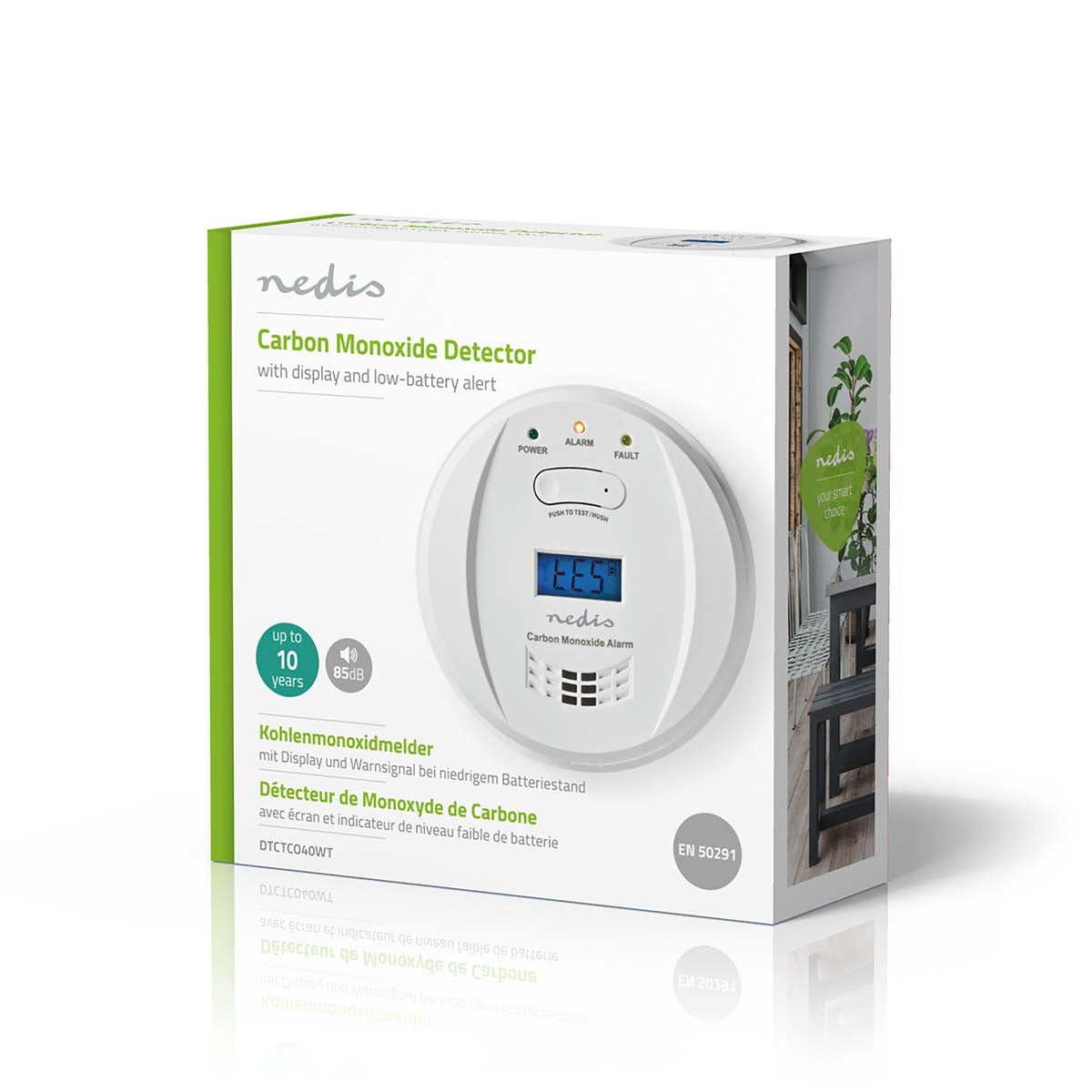 Nedis Alarme de monoxyde de carbone, détecteur de monoxyde de carbone, autonomie de 5 ans, écran LCD, alarme 85 dB, installation facile