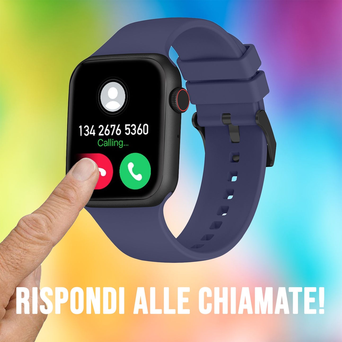 Trevi T-FIT 200 CALL Smartwatch con Display 1.91" touch, orologio smart con funzione chiamata, Bluetooth, Waterproof IP67, cassa nera, cinturino blu
