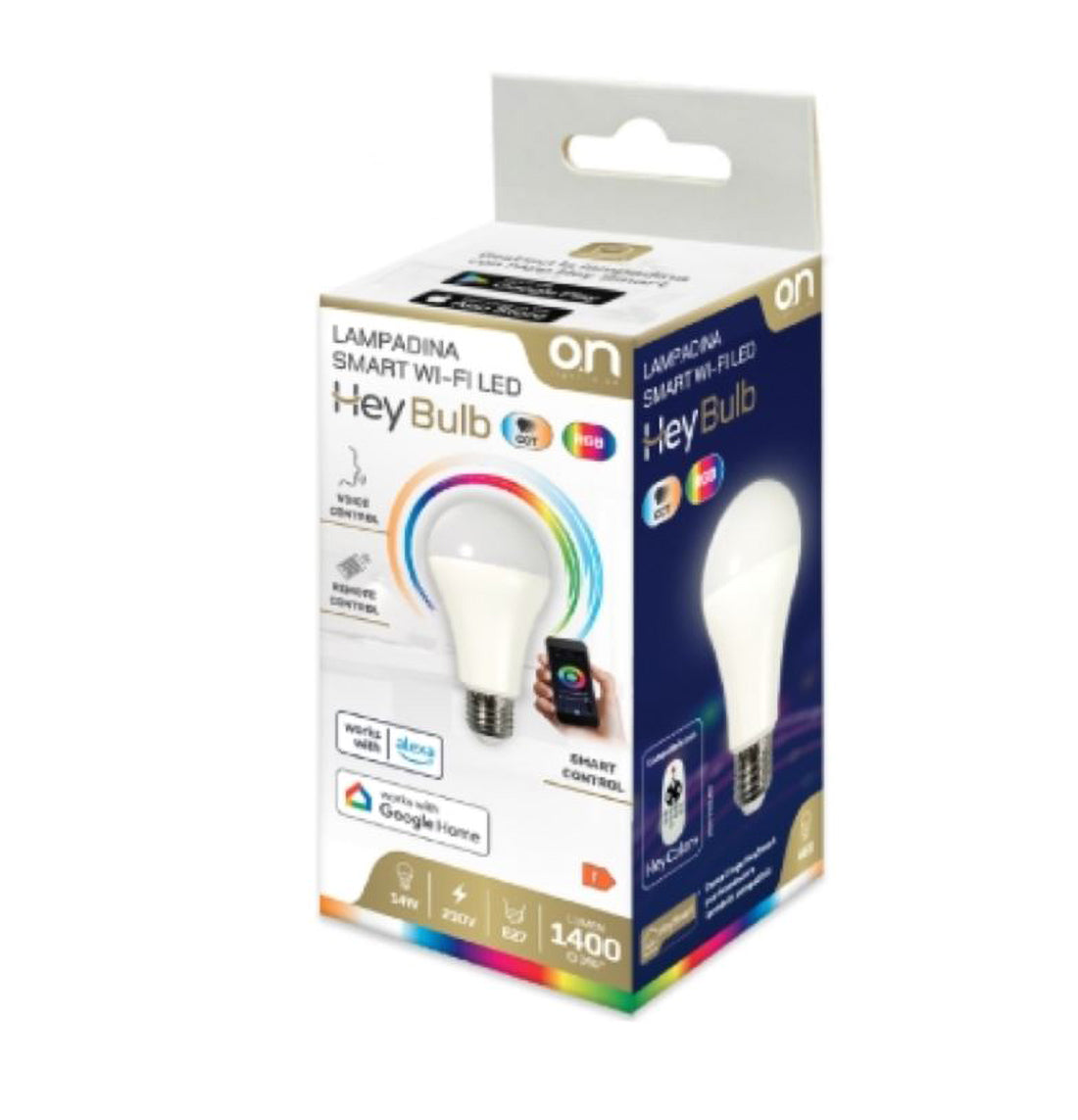 ON Smart Wifi led bulb, dimmable led bulb via app, voice control Amazon Alexa and Google Home, E27 bulb, 1400 lm