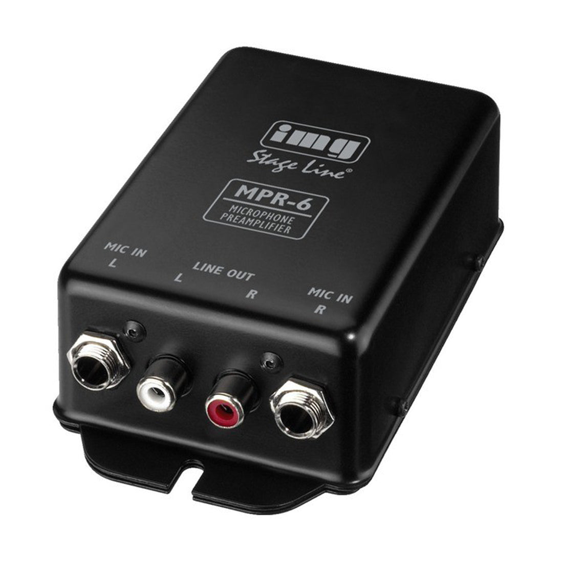 Microphone amplifier connects 2 microphones with line input of hi-fi mixer system, stereo microphone preamplifier