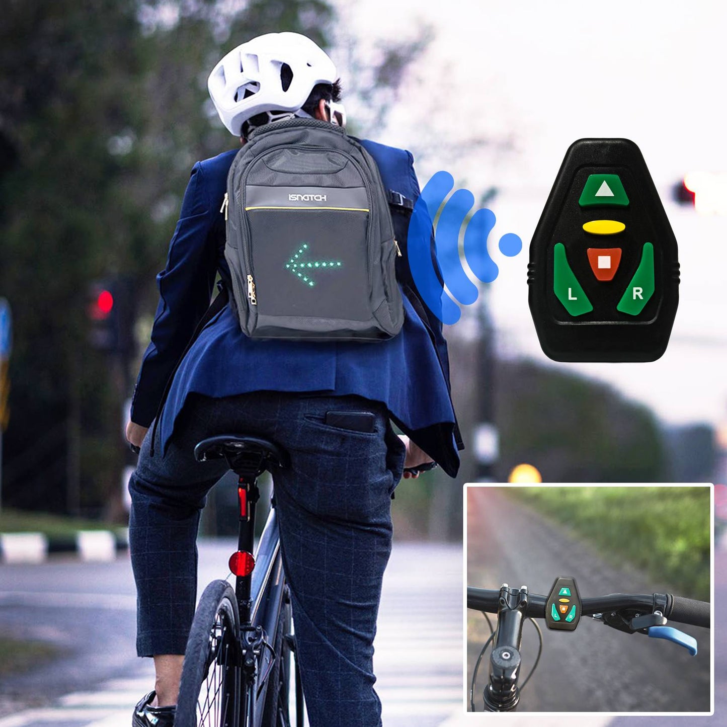 iSnatch Zaino per portatile leggero 20L con Indicatore di direzione LED, zaino con segnale luminoso per la notte, bici, moto e monopattino elettrico