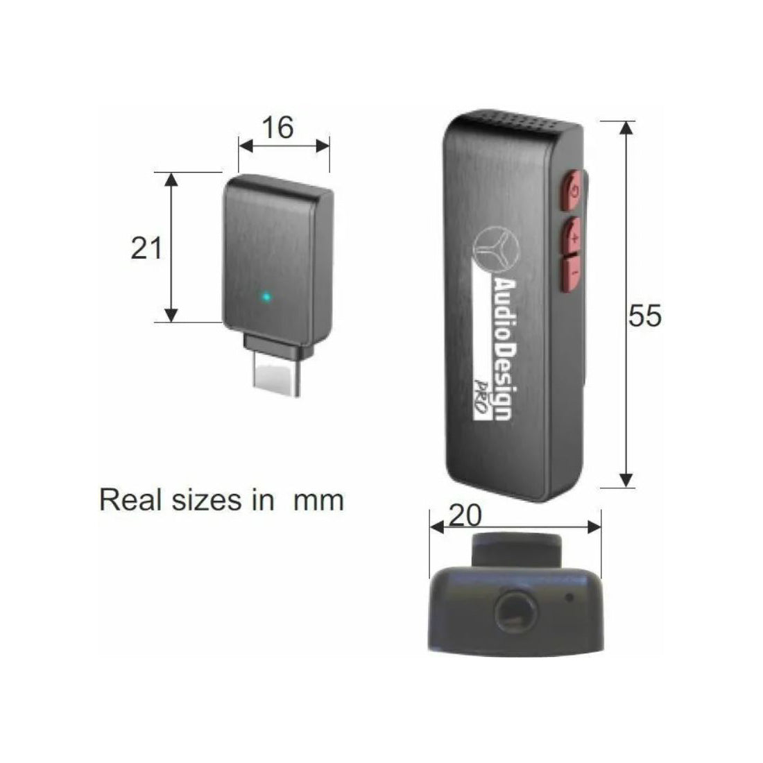 AudioDesign Wireless Lavalier Microphone integrated transmitter USB receiver for Android and IOS