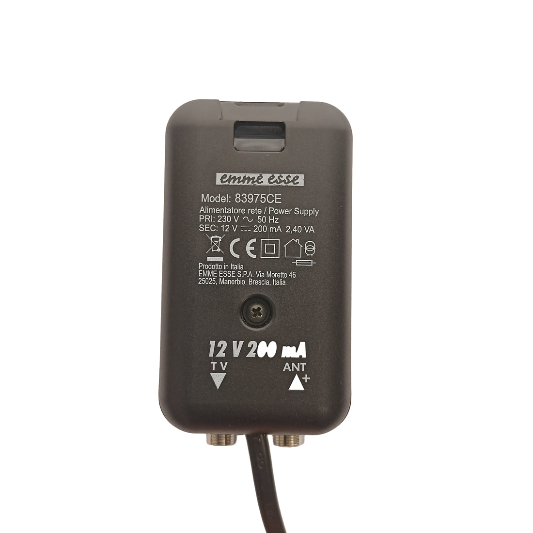 Emme Esse Stabilized power supply with 1 output 12V 200MA CE, transformer with F connectors