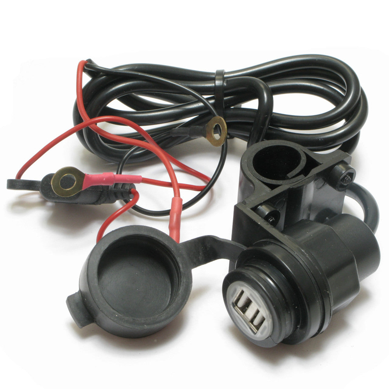 Alphaelettronica USB adapter with two USB outputs, 12-28V input, with input cable for motorcycles