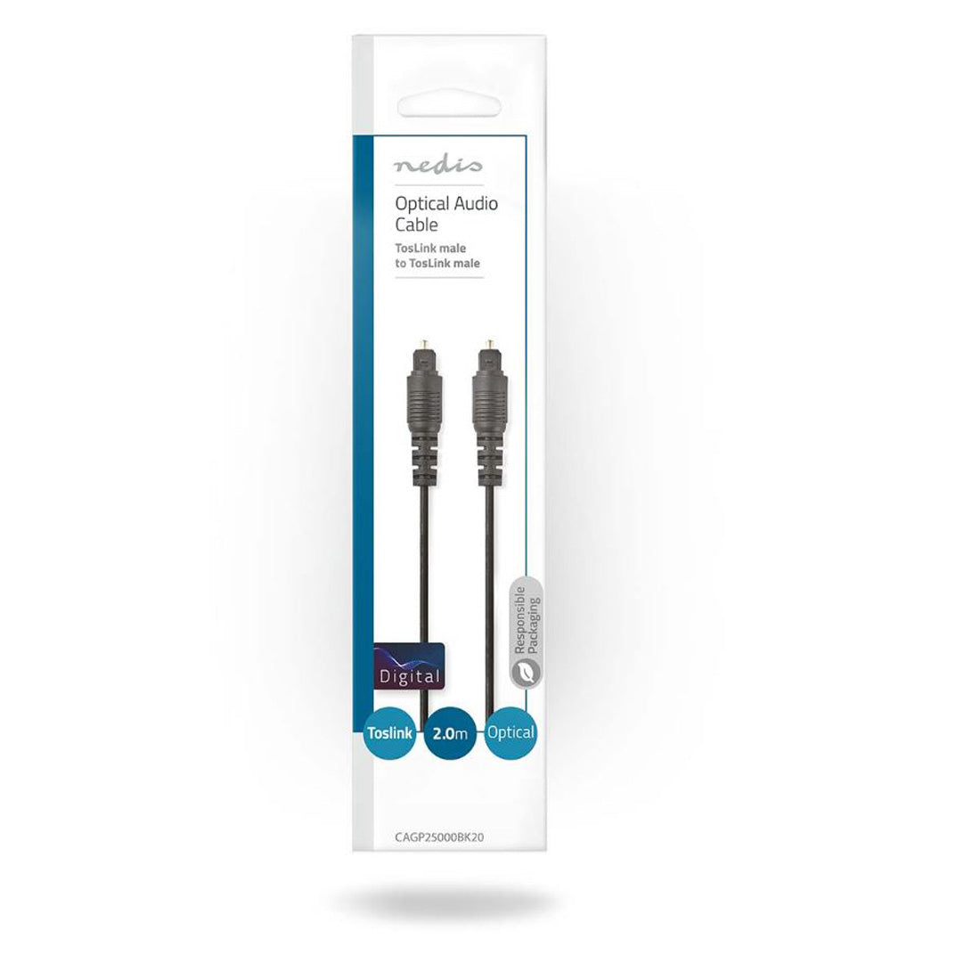 Câble audio optique NEDIS avec connecteurs TosLink, en PVC noir, câble audio de 2 mètres