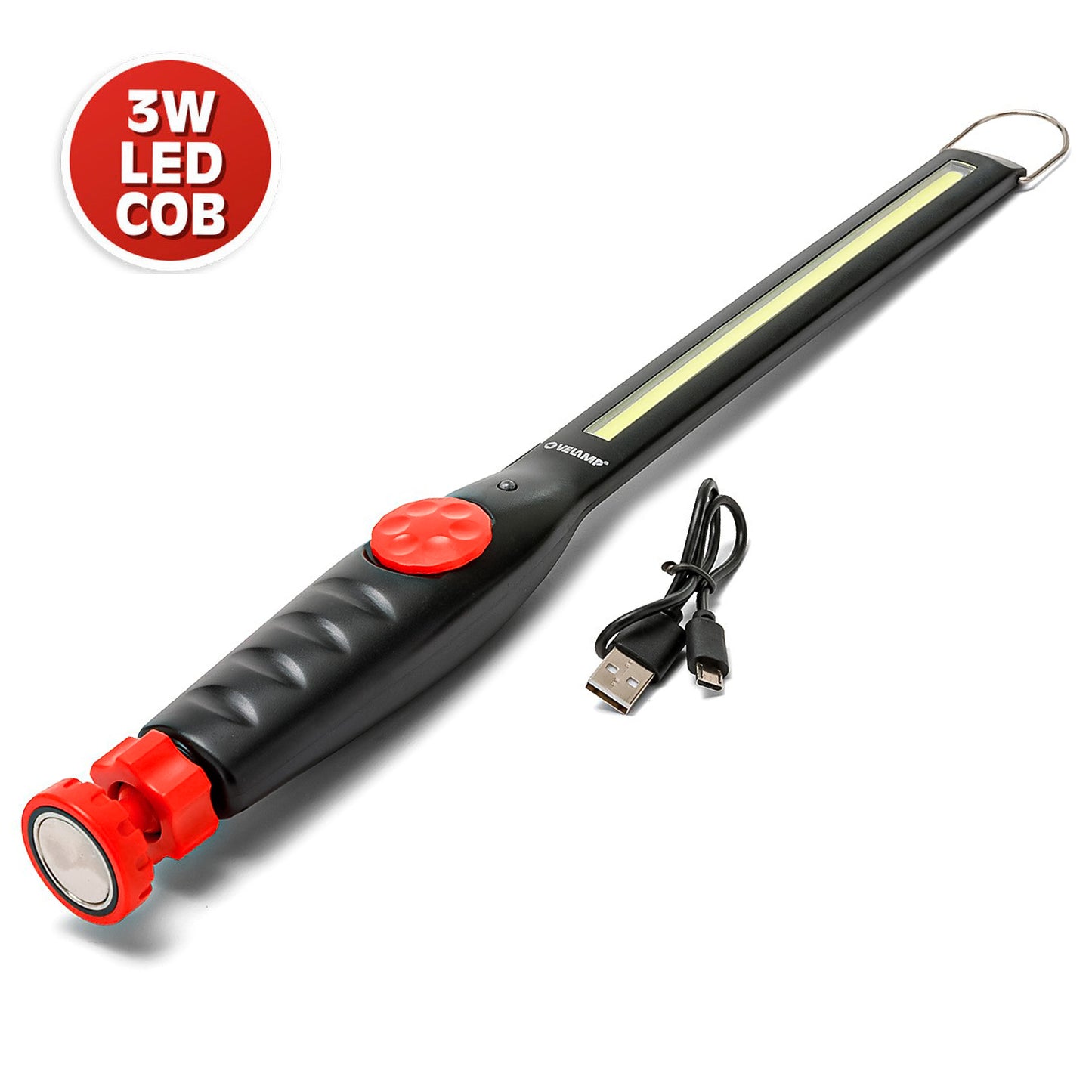 Velamp Lampada da lavoro ricaricabile dimmerabile extra piatta 3W COB LED 150 Lumen con base orientabile magnetica per meccanico auto e moto carrozziere artigiano escursione campeggio