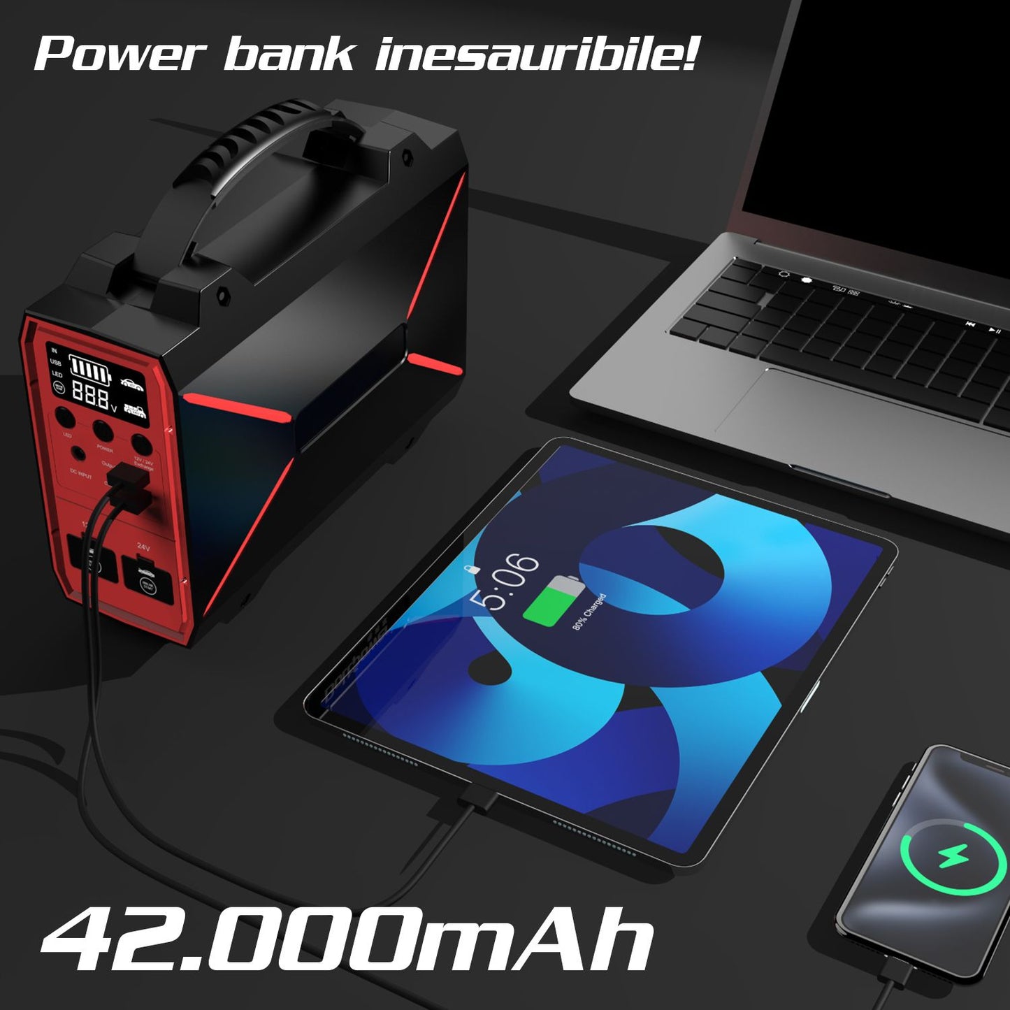 Alcapower Avviatore di Emergenza per veicoli con batteria da 12V e 24V, Jump starter spunto 4000A, Power bank 42.000mAh, Torcia LED integrata, adatto per Auto Moto Camion Furgone Camper Barca piccola