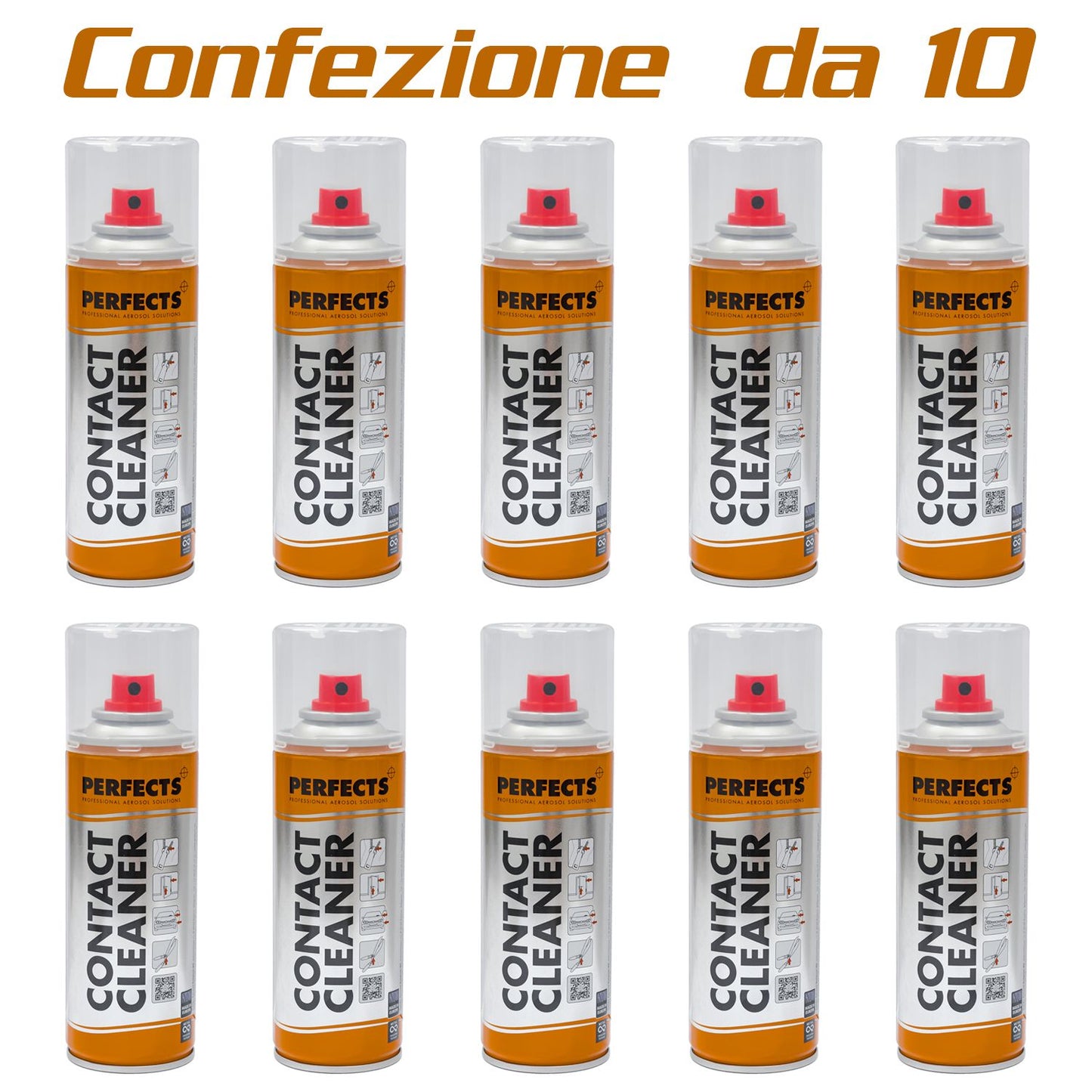 Perfects Confezione da 10 Spray pulitore oleoso professionale per contatti elettrici da 200ml, Lubrificante, Impermeabilizza contro l'umidità e lo sporco, Elimina ossido e resistenze di contatto