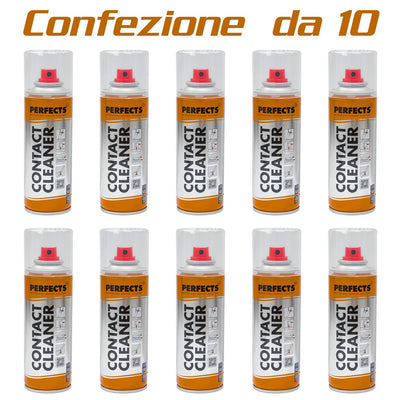 Perfects Confezione da 10 Spray pulitore oleoso professionale per contatti elettrici da 200ml, Lubrificante, Impermeabilizza contro l'umidità e lo sporco, Elimina ossido e resistenze di contatto