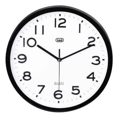 Trevi OM 3302 S Orologio da parete al quarzo con movimento delle lancette silenzioso, diametro 30 cm, design rotondo, nero