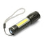 Velamp Torcia compatta ricaricabile a LED 120 Lumen resistente all'acqua IP44 con zoom ottico, lanterna laterale, laccio e cavo USB-C, struttura in lega di alluminio