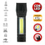 Velamp Torcia compatta ricaricabile a LED 120 Lumen resistente all'acqua IP44 con zoom ottico, lanterna laterale, laccio e cavo USB-C, struttura in lega di alluminio
