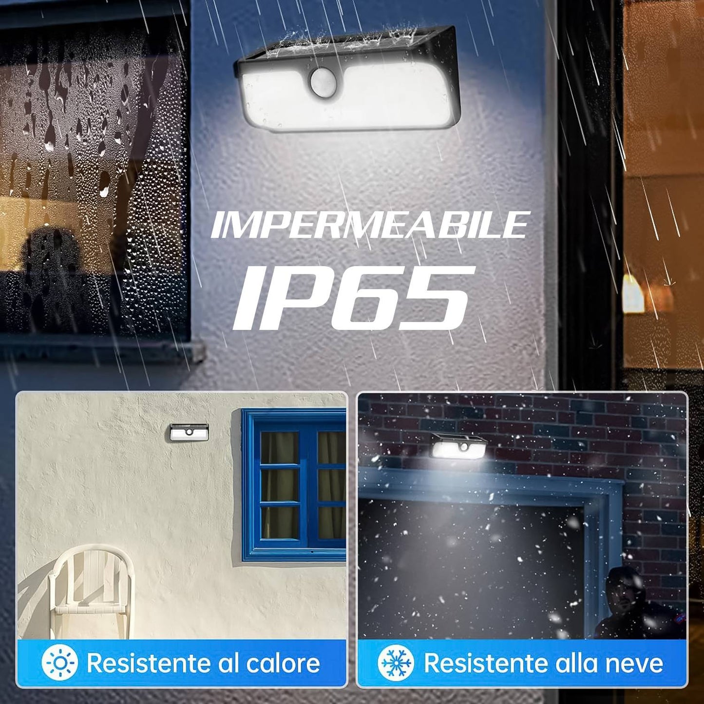 Applique a LED da esterno a batteria ricaricabile tramite pannello solare integrato, Sensore di Movimento incorporato, Potenza 7W equivalenti a 45W, impermeabile IP65, Luce Naturale 4000K, 500 Lumen