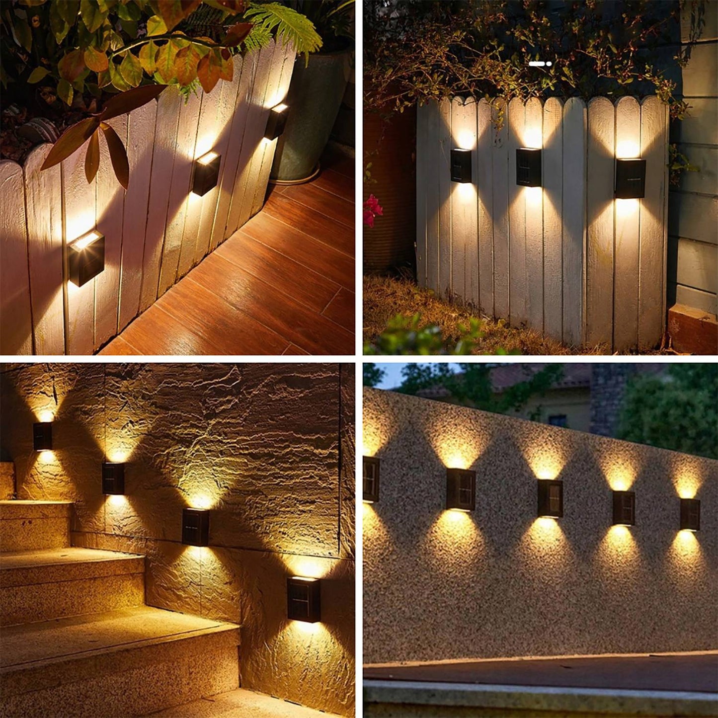 Rexer Camy Set da 2 Applique LED da parete a energia solare con sensore crepuscolare, lampada da esterno resistente alle intemperie, impermeabile IP44, nero, luce bianco caldo 300K, LED sopra e sotto