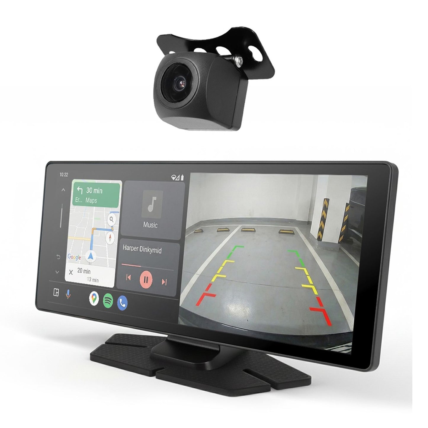 Trevi MDV 1000 Monitor Smart Touchscreen 10" LCD IPS con dashcam 2K integrata e telecamera di parcheggio posteriore, supporto adesivo e a ventosa, compatibile con Android Auto e Apple CarPlay Wireless