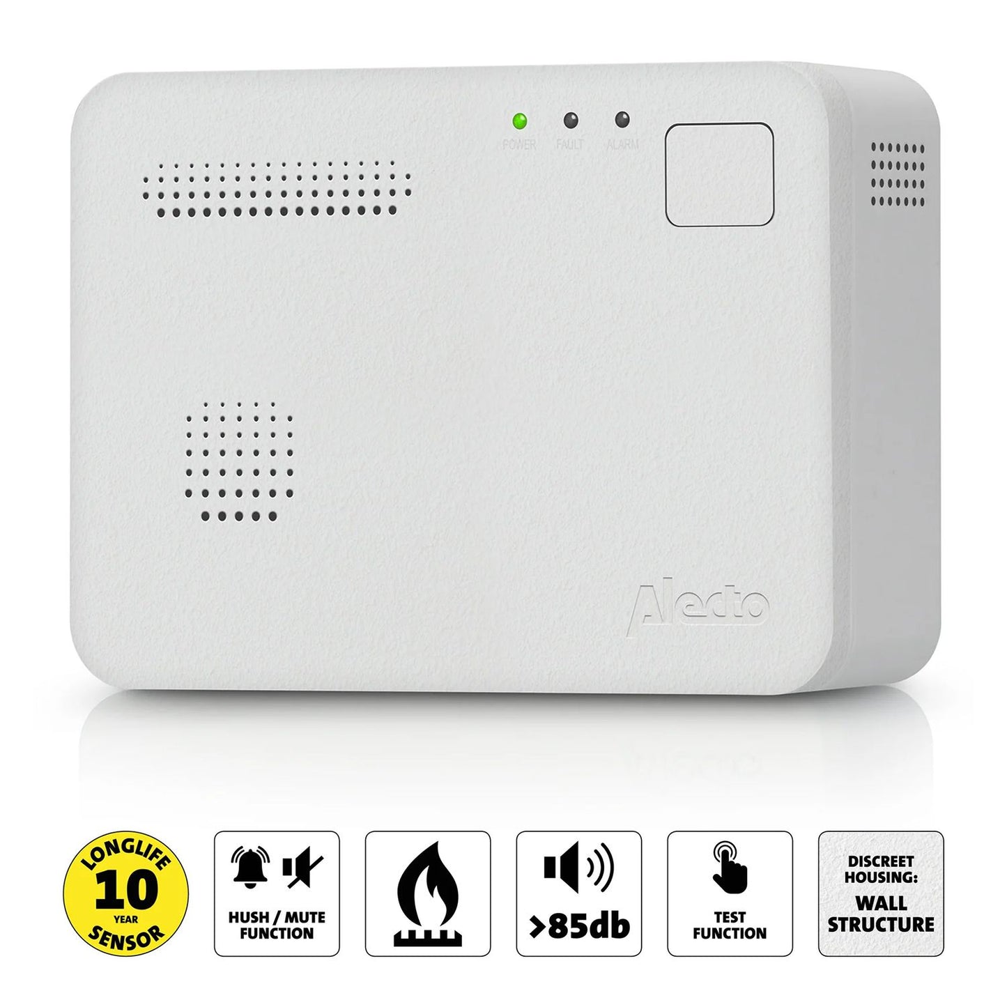 Rilevatore di monossido di carbonio a batteria con allarme e pulsante prova test funzionamento, durata sensore 10 anni, monitoraggio CO, Certificazione EN50291