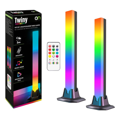 Twiny Rainbow Kit 2 Barre LED luminose RGB con cavo USB da 3 metri, lampada da scrivania dimmerabile con sensore musica, luce da tavolo gaming con telecomando, retroilluminazione per TV da gioco 50 LM