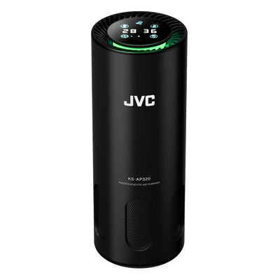 JVC Purificatore d'aria in alluminio con display e filtro ad alta efficienza per veicoli auto camion camper e abitazioni casa hotel, alimentazione USB con adattatore accendisigari