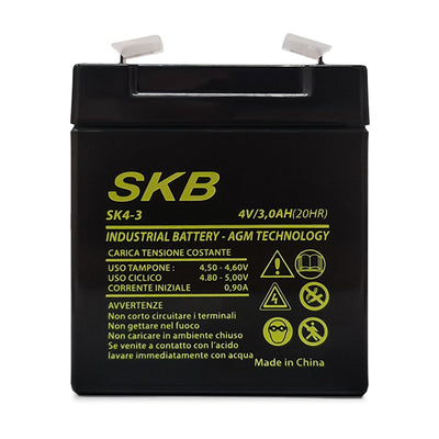 SKB Batteria al piombo SK4-3 batteria ricaricabile 4V 3AH adatta per lampade di emergenza Beghelli, tecnologia AGM a piastra piana regolate con valvola