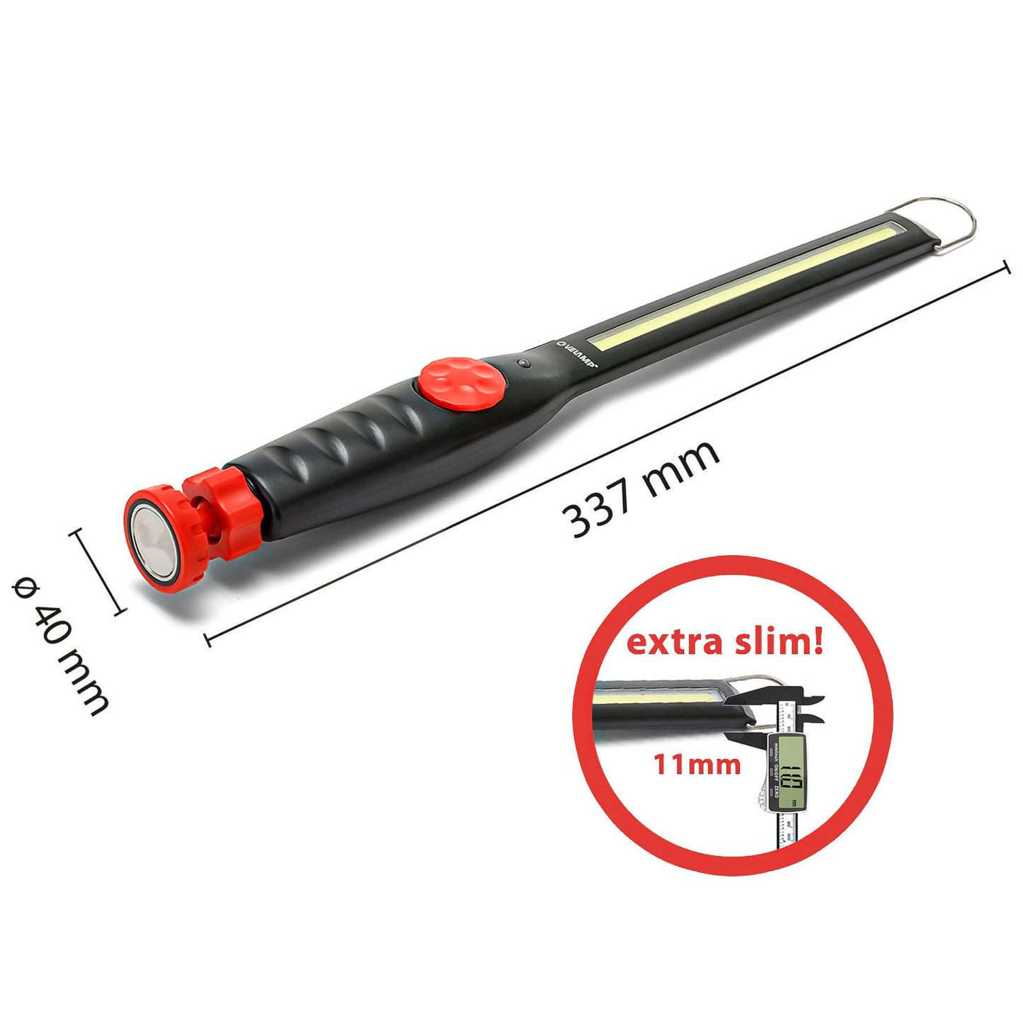 Velamp Lampada da lavoro ricaricabile dimmerabile extra piatta 3W COB LED 150 Lumen con base orientabile magnetica per meccanico auto e moto carrozziere artigiano escursione campeggio