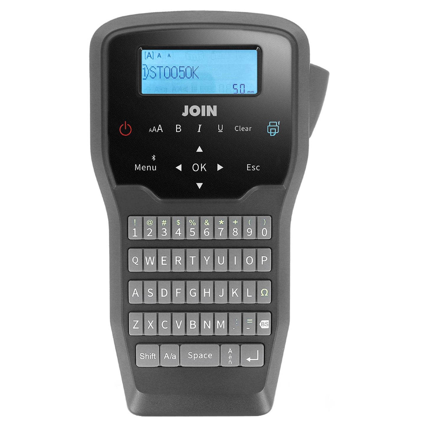 JOIN Kit Etichettatrice portatile a batteria + 1 rotolo, stampante a trasferimento termico 203 dpi, tastiera QWERTY e taglierina, controllo via app Bluetooth, astuccio e cavo di ricarica USB-C inclusi