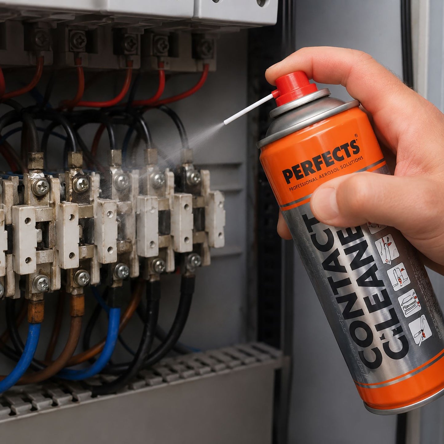 Perfects Spray pulitore oleoso professionale per contatti elettrici da 200ml, Detergente e Lubrificante, Impermeabilizza contro l'umidità e lo sporco, Elimina ossido e resistenze di contatto