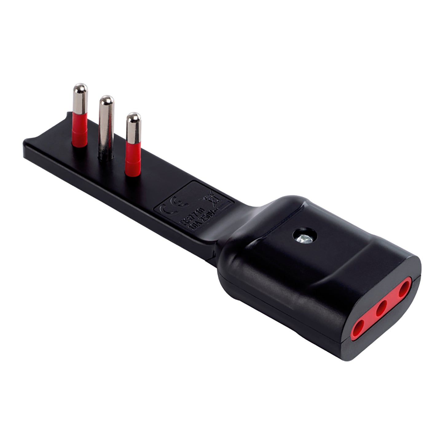 Rosi Emilia Flat Adattatore ultra piatto 90° salva spazio con spina piccola 10A e presa 10A 2P+T, salvaspazio, sporgenza minima, spessore ridotto, ottimizzazione spazio, 1500W max, nero
