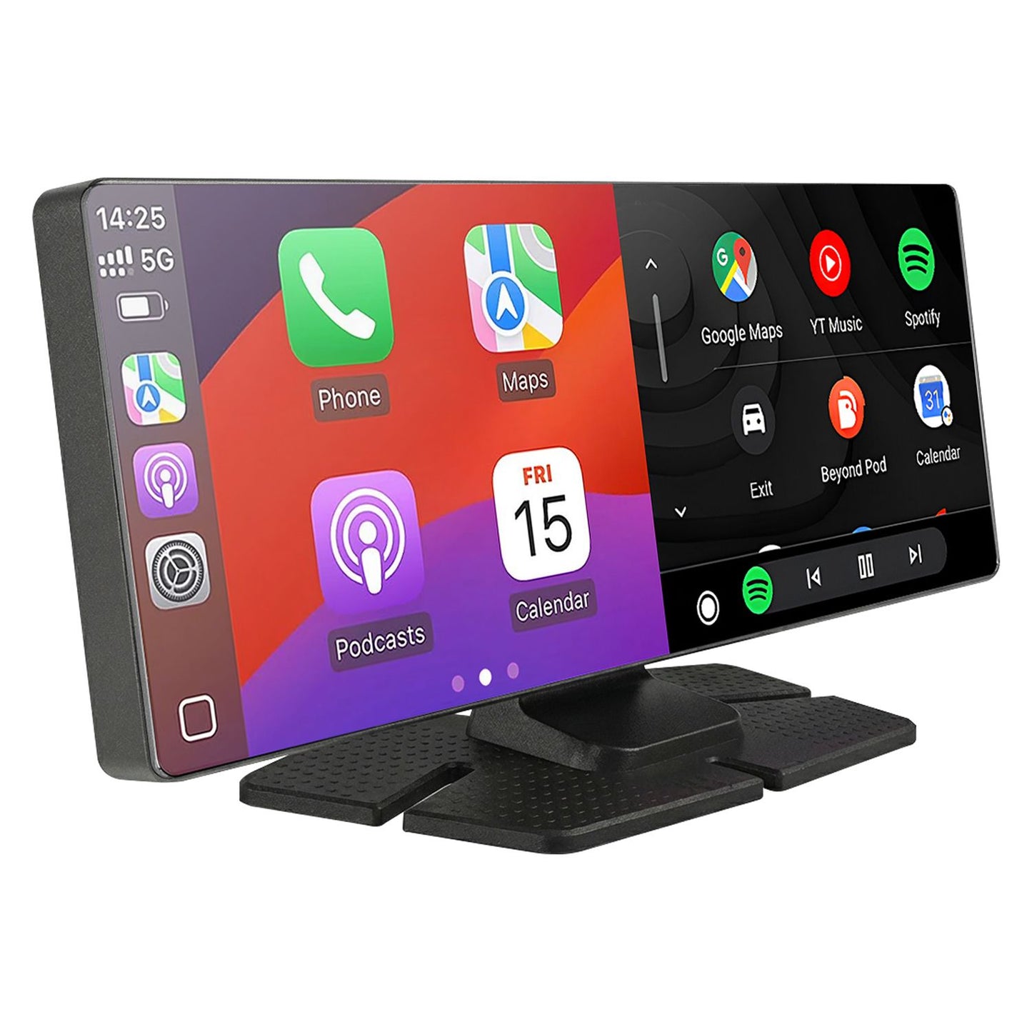 Trevi MDV 1000 Monitor Smart Touchscreen 10" LCD IPS con dashcam 2K integrata e telecamera di parcheggio posteriore, supporto adesivo e a ventosa, compatibile con Android Auto e Apple CarPlay Wireless