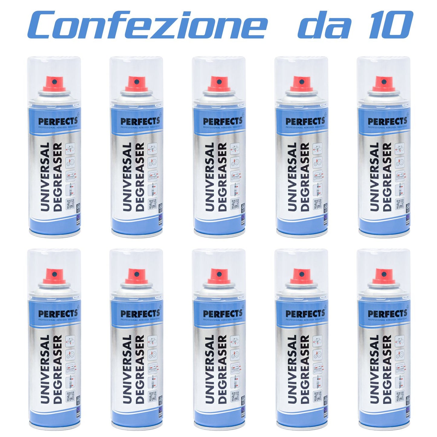 Perfects Confezione da 10 Spray pulitore sgrassante secco professionale per contatti elettrici da 200ml, Deterge e sgrassa dallo sporco, Elimina ossido e resistenze di contatto