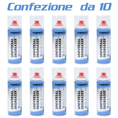 Perfects Confezione da 10 Spray pulitore sgrassante secco professionale per contatti elettrici da 200ml, Deterge e sgrassa dallo sporco, Elimina ossido e resistenze di contatto