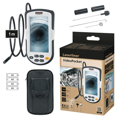 Laserliner Sistema per videoispezione con telecamera sonda flessibile da 1 metro e display ampio da 4.3", videocamera HD dotata di LED, custodia gancio magnete e specchio inclusi