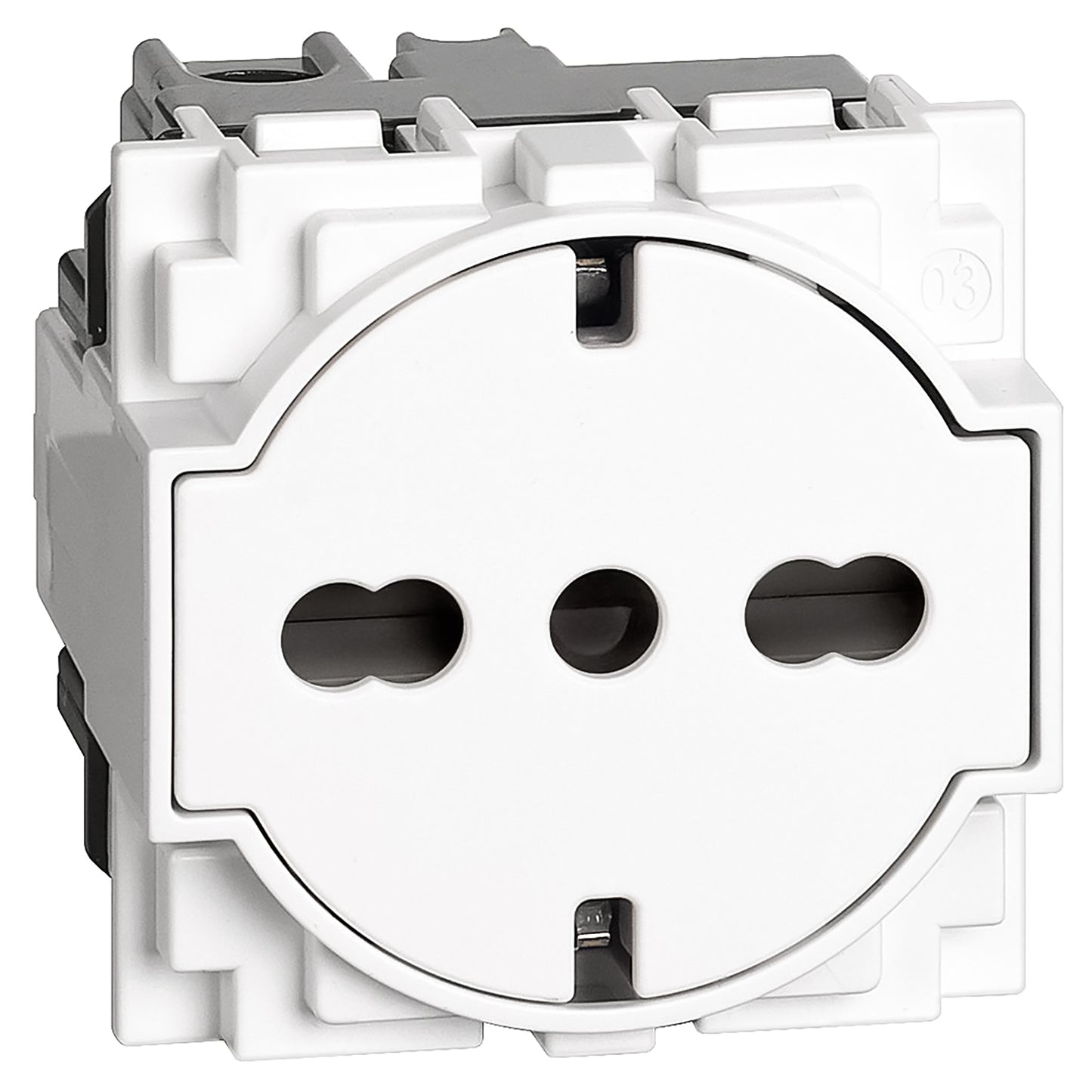 Bticino KW4140A16F Presa elettrica Schuko universale standard Italia P40 flat con superficie retrattile 2P+T 10/16A, alveoli protetti, contatti laterali di terra, 2 moduli, serie living now, bianco
