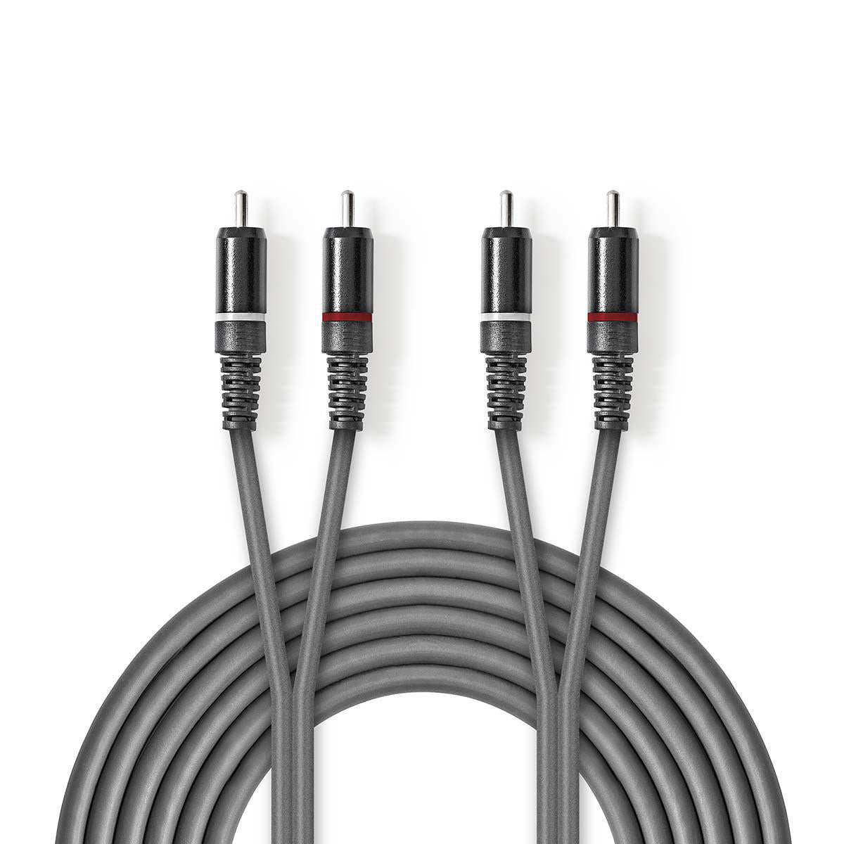 Nedis Cavo audio stereo, cavo 2 RCA maschio a 2 RCA maschio, cavo audio RCA 5 metri nichelato