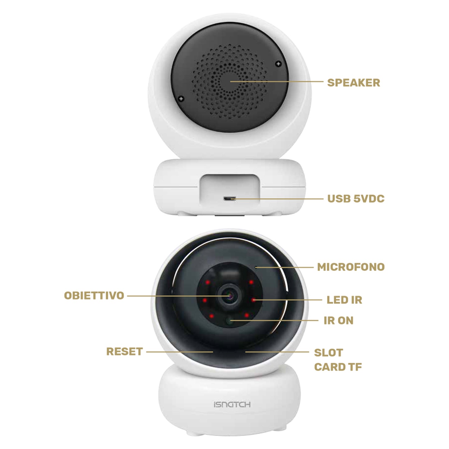 iSnatch Hey Cam Plus Telecamera IP Wi-fi smart motorizzata da interno FHD 1080p con Micro SD, LED infrarossi per visione notturna e rilevatore di movimento