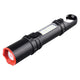 Velamp Tocia LED 250 Lumen ricaricabile con lampada laterale e lente diffuse focus per regolazione zoom del fascio luminoso fino a 60 metri, batteria integrata con ricarica USB-C, funzione luce rossa