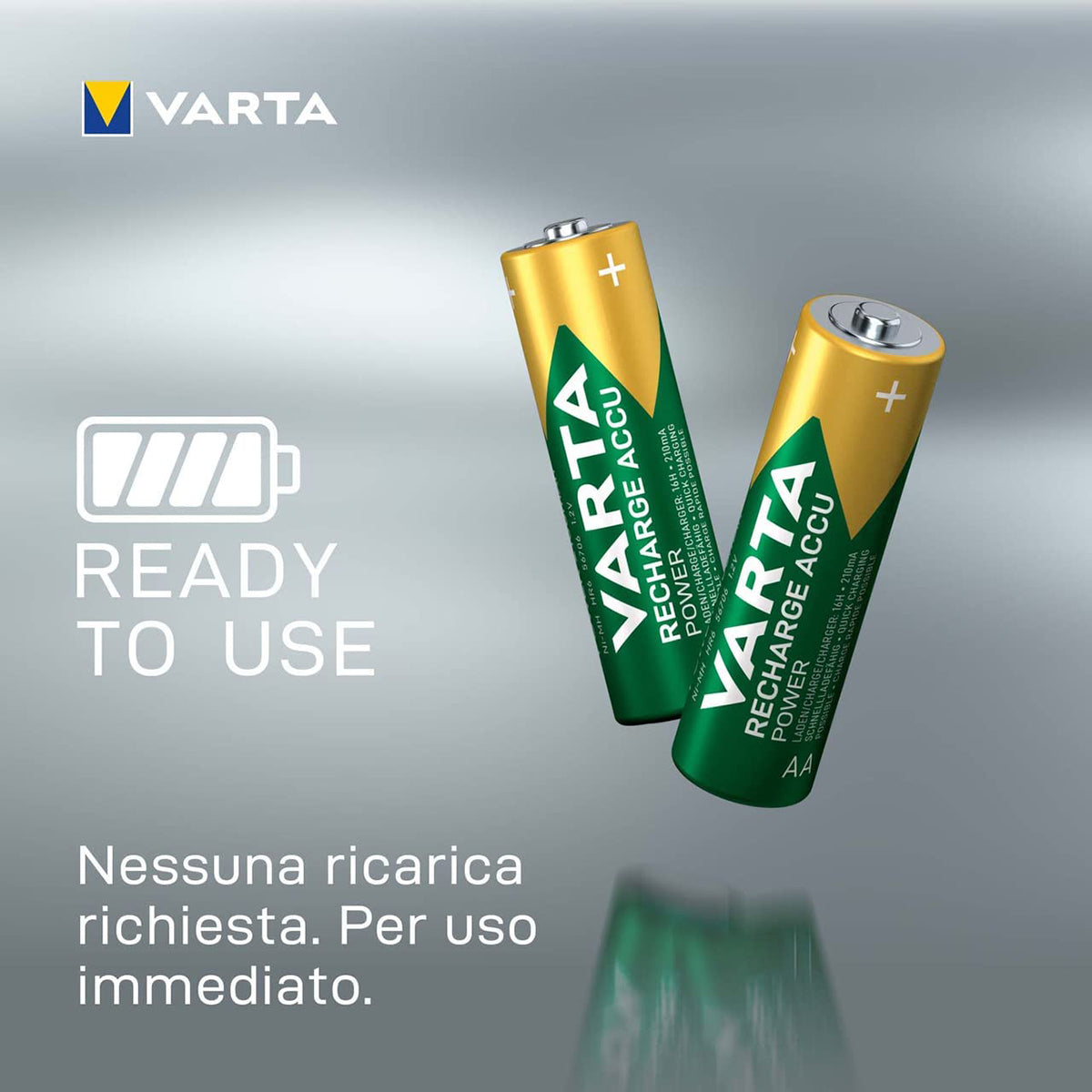 Piles rechargeables VARTA AA Rechargeable Accu Ready2Use préchargées Mignon Ni-Mh pack de 2 2600mAh - rechargeables sans effet mémoire, prêtes à l'emploi