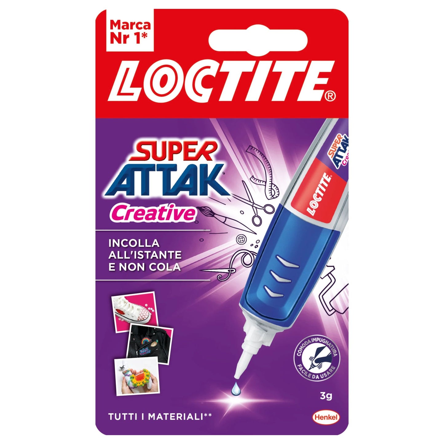 Loctite Super Attak Creative, colle liquide transparente avec stylo applicateur, colle forte pour des applications faciles et précises, bâton de colle 3g