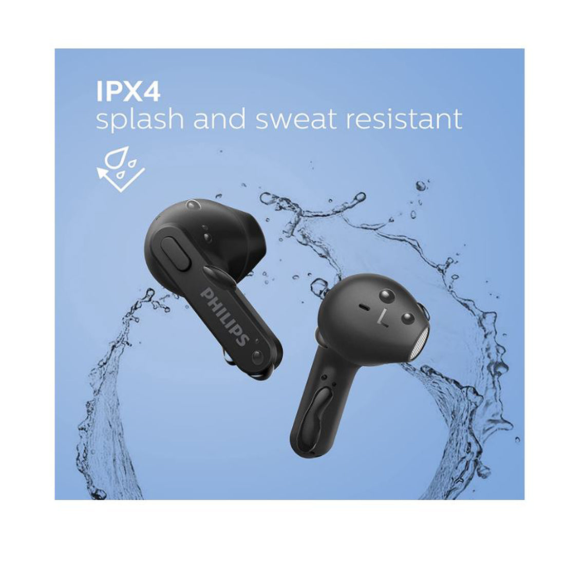 Philips Wireless In Ear Earphones, Slim Charging Case, Water Resistant, Bluetooth, 18 hours Playtime, Built-in Microphone Black