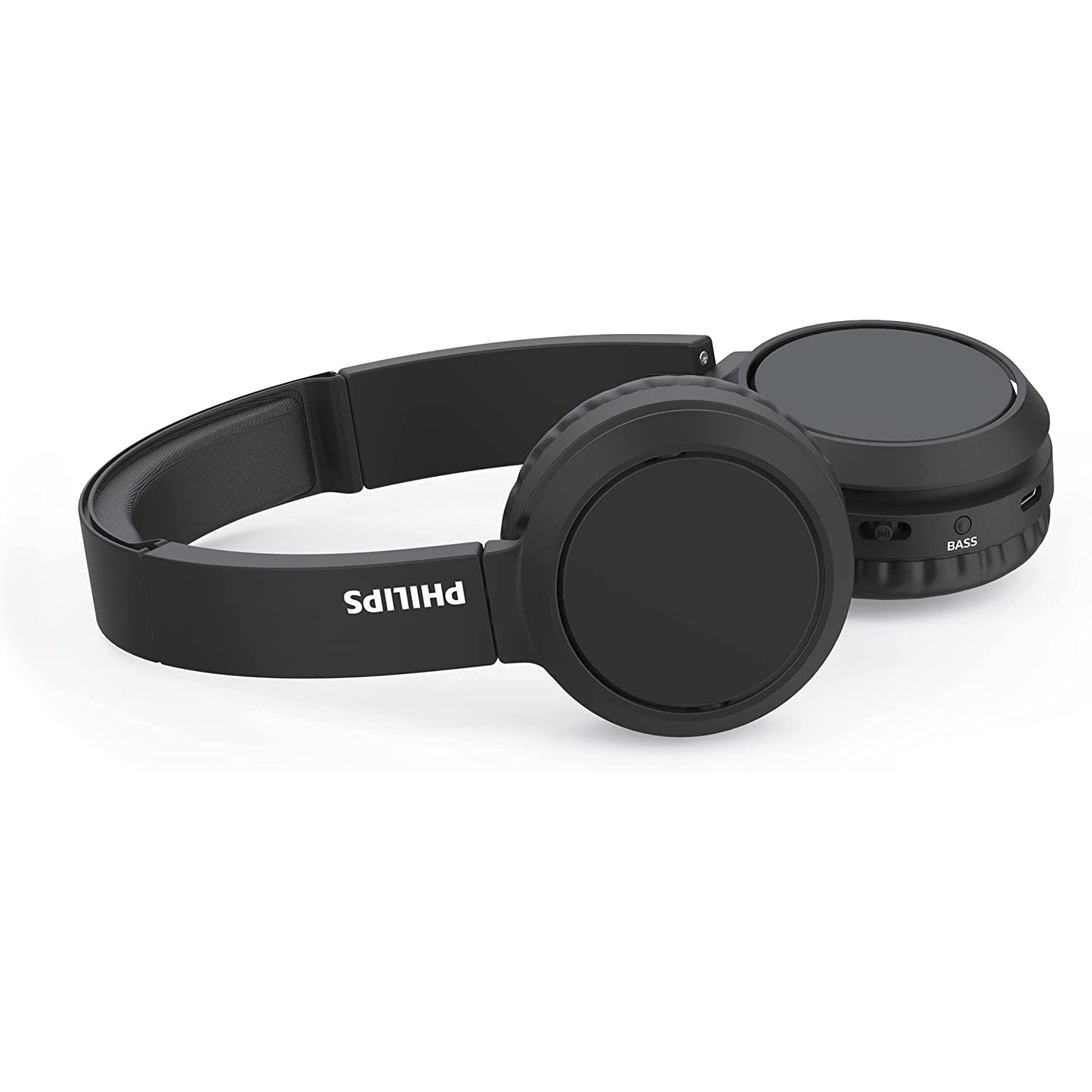 Philips TAH4205 Cuffie richiudibili bluetooth 5.0 con microfono, tasto Bass Boost, 29 ore di riproduzione, ricarica rapida, soppressione dei rumori, nero opaco